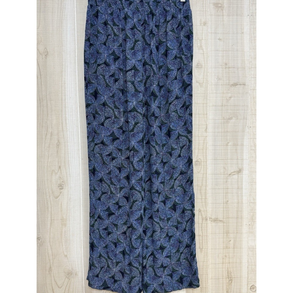 EVEREVE Palazzo Wide Leg High Rise Pants M Blue Green Boho Flowy Coastal Resort - Picture 3 of 11